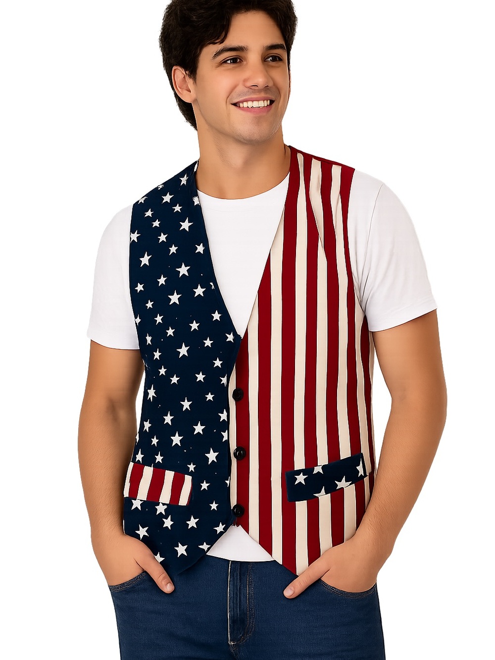 JLN USA American Flag Patriotic Vest Large Red White Blue Made in USA